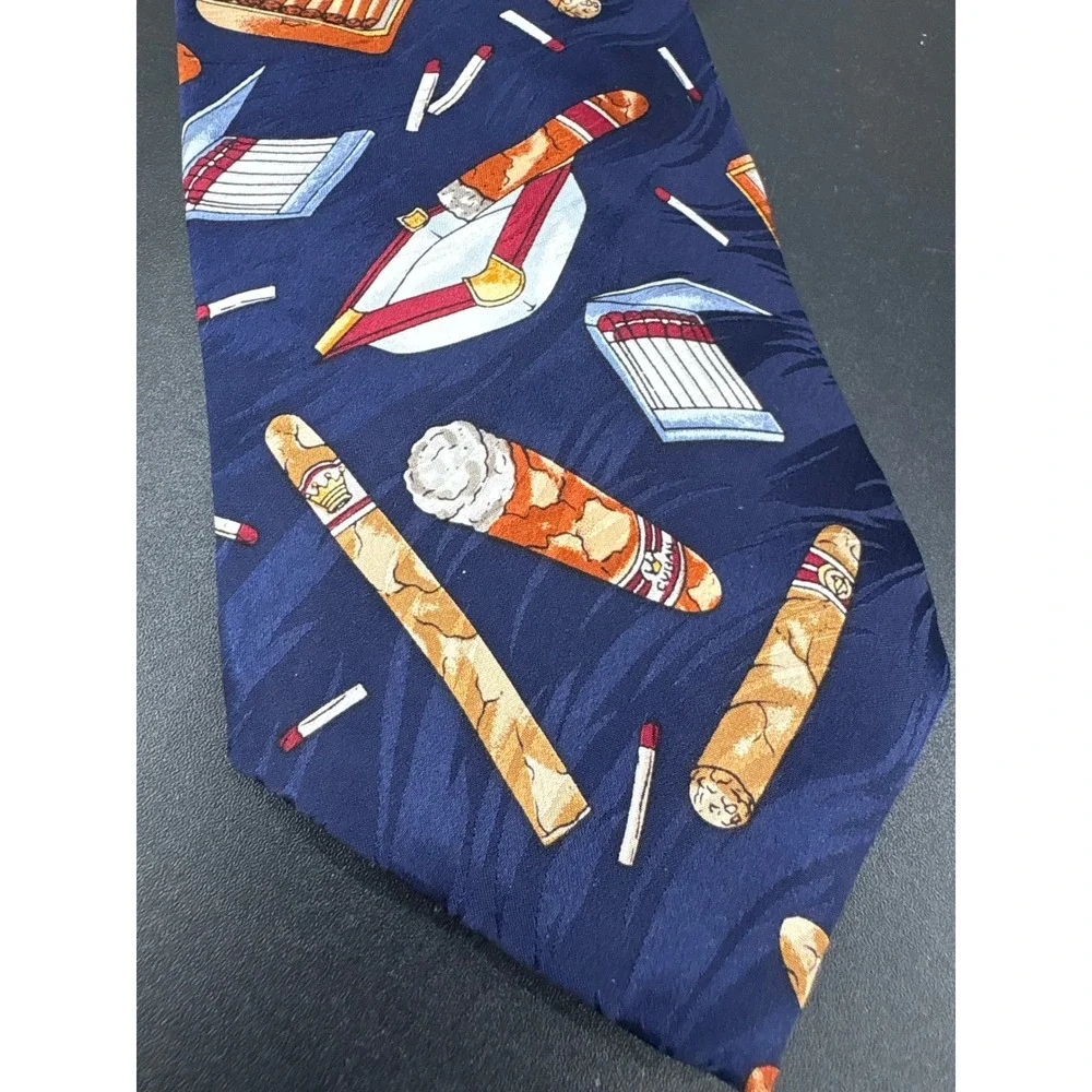 Novel-Ties by Roffe Blue 100% Silk Tie with Cigars 55in
